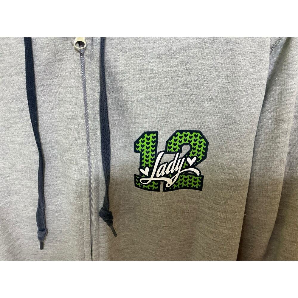 Lady 12 Woman’s Gray Seattle Seahawk Sweat Jacket Hoodie Full Zip Size L Pockets - Picture 3 of 11